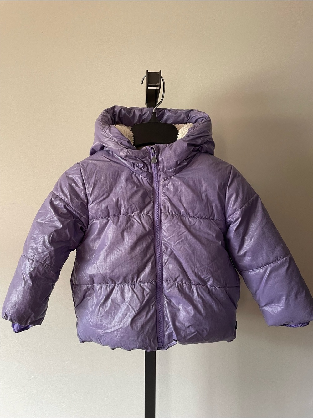 Baby GAP Cold Control Max Metallic Purple Sherpa Lined Puffer Jacket Coat 3T